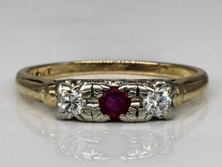 Diamond & Synthetic Ruby Three Stone Ring | 0.18ctw, 0.12ct | SZ 7.5 | Online Sale