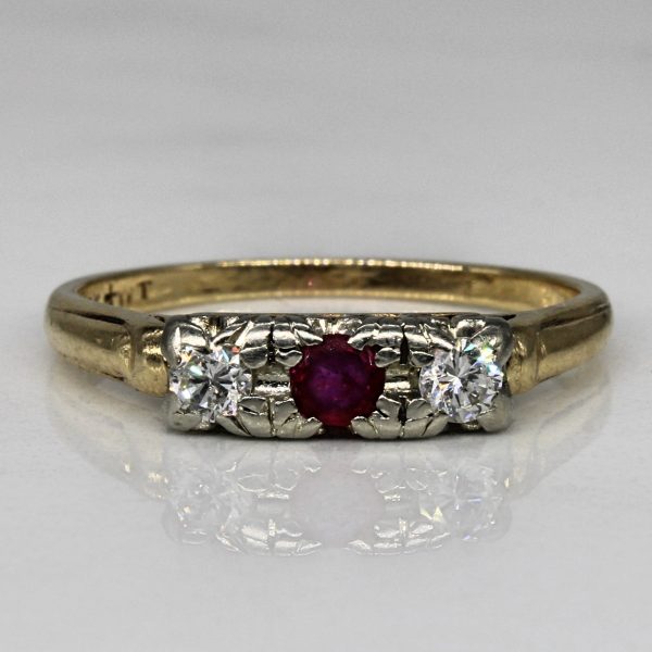 Diamond & Synthetic Ruby Three Stone Ring | 0.18ctw, 0.12ct | SZ 7.5 | Online Sale