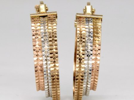 10k Multi Tone Gold Hoop Earrings For Sale