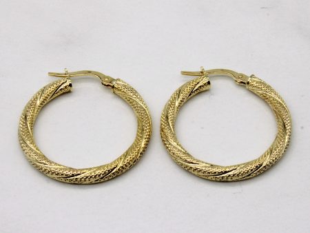 10k Yellow Gold Engraved Hoop Earrings Fashion