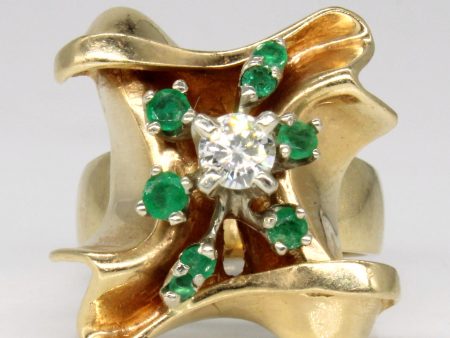 Abstract Diamond & Emerald Cocktail Ring | 0.22ct, 0.22ctw | SZ 5.25 | For Sale