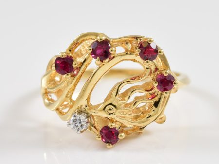 Abstract Ruby & Diamond Cocktail Ring | 0.25ctw, 0.03ct | SZ 7 | Online Sale