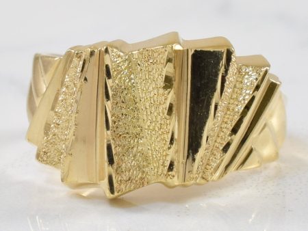 Yellow Gold Textured Geometric Ring | SZ 6.25 | Online Sale