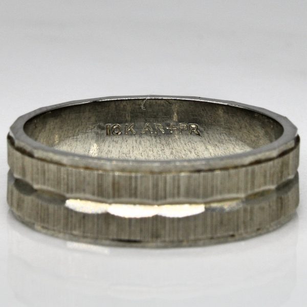 10k White Gold Brushed Pattern Ring | SZ 8.5 | For Sale