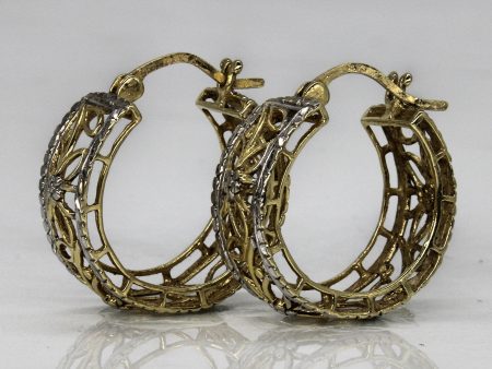 14k Two Tone Lattice Hoop Earrings | Fashion