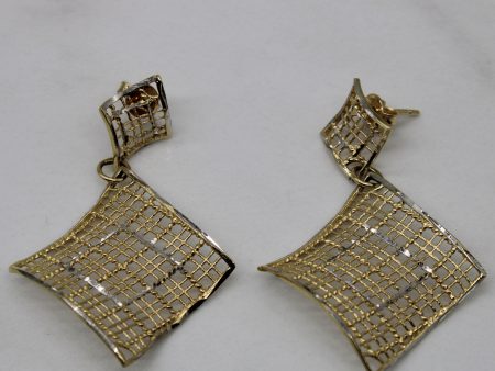 14k Two Tone Lattice Drop Earrings | Hot on Sale