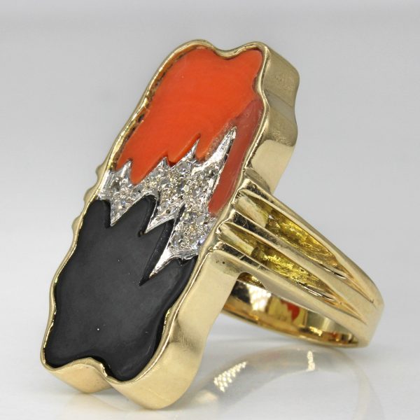 Abstract Coral & Onyx Cocktail Ring | 3.50ctw, 0.14ctw | SZ 5.25 | Online