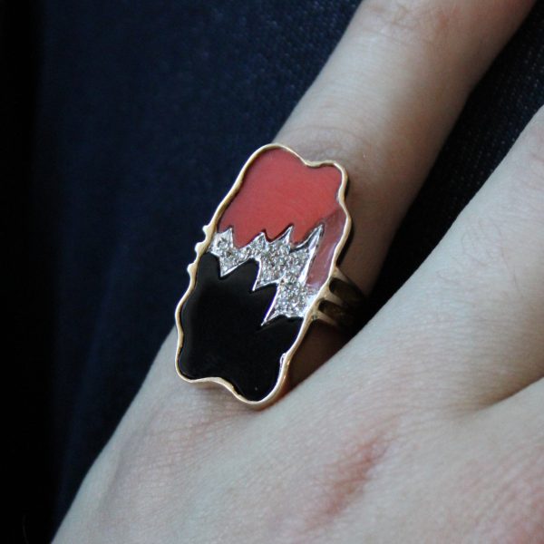 Abstract Coral & Onyx Cocktail Ring | 3.50ctw, 0.14ctw | SZ 5.25 | Online