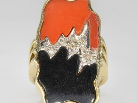 Abstract Coral & Onyx Cocktail Ring | 3.50ctw, 0.14ctw | SZ 5.25 | Online