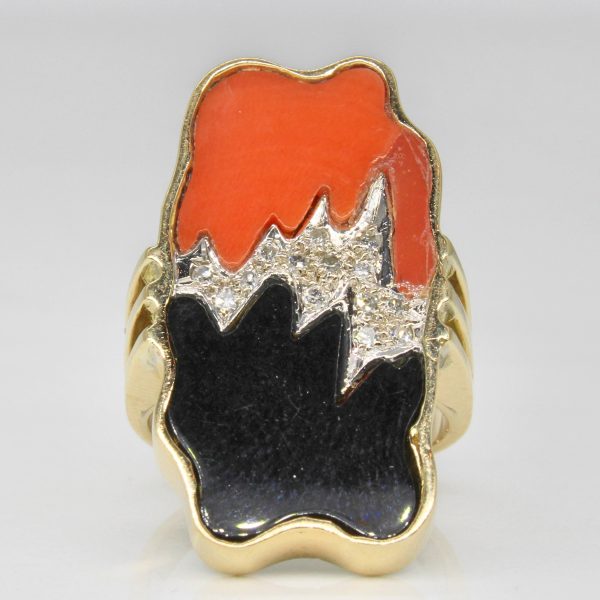 Abstract Coral & Onyx Cocktail Ring | 3.50ctw, 0.14ctw | SZ 5.25 | Online